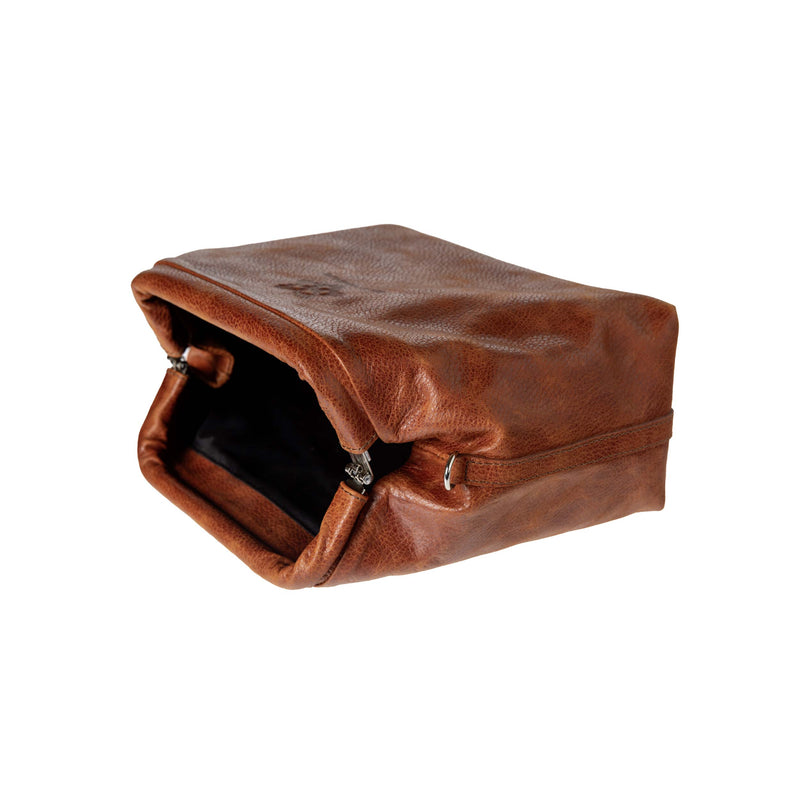 Clutch / Shoulder Bag / Toiletry Bag  - Cognac Brown/Kilim Black