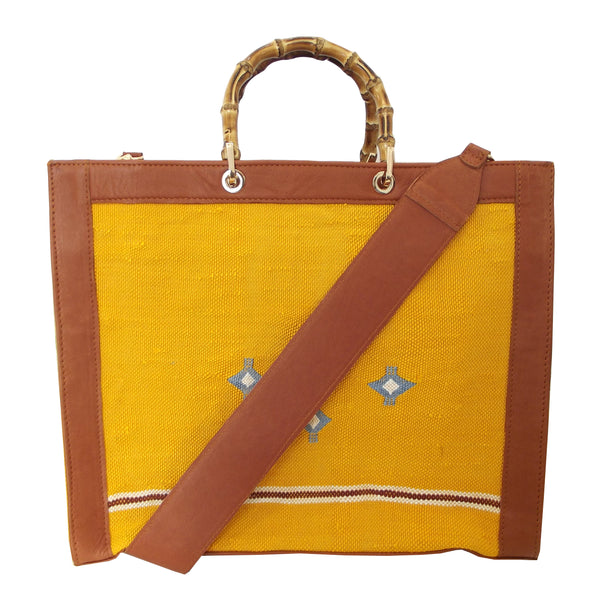 Simbabwe Shopper Bag - Cognac/Yellow Kilim