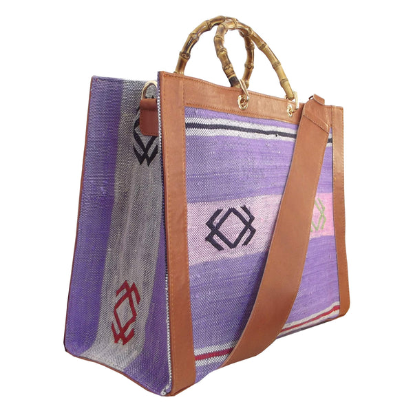 Simbabwe Shopper Bag - Cognac/Violet Kilim