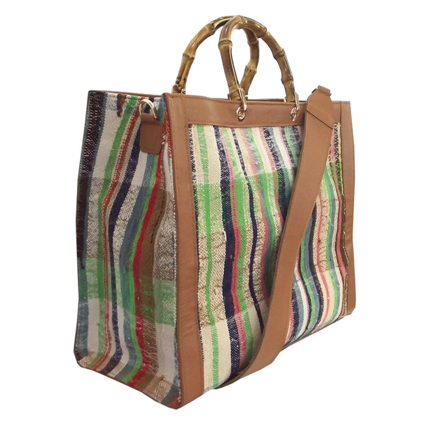 Simbabwe Shopper Bag - Cognac/Stripes Kilim