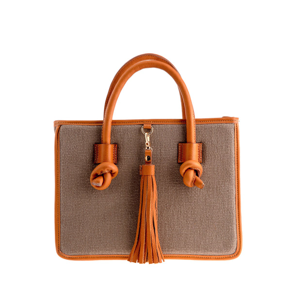 Palermo Handbag - Medium - Taupe/Cognac Brown