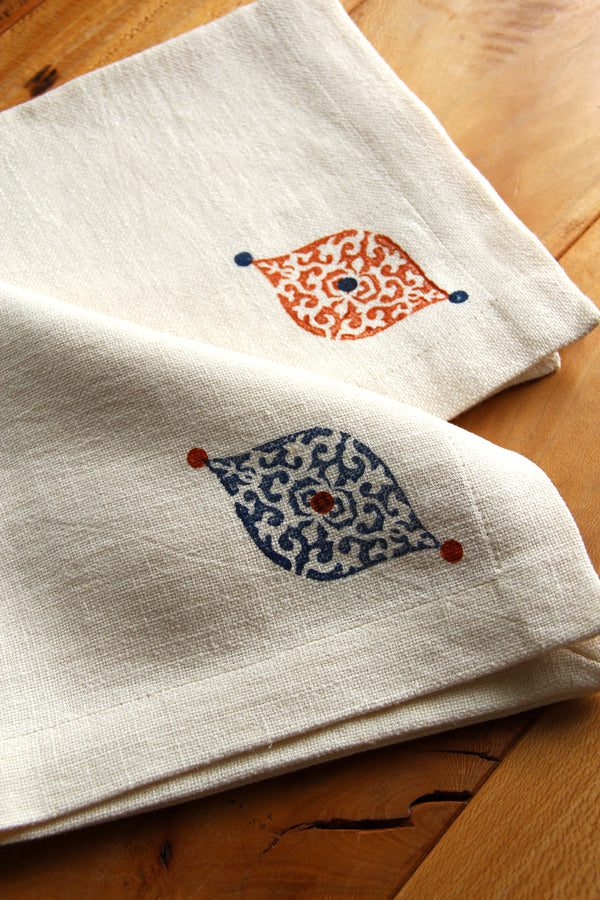 Hand-printed linen napkin "blue"