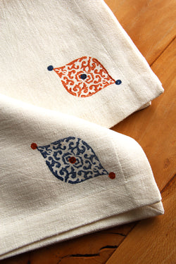 Hand-printed linen napkin "blue"