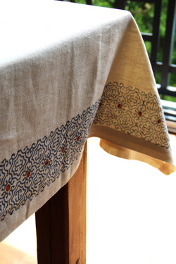 Hand-printed linen tablecloth "blue" – 90/90cm