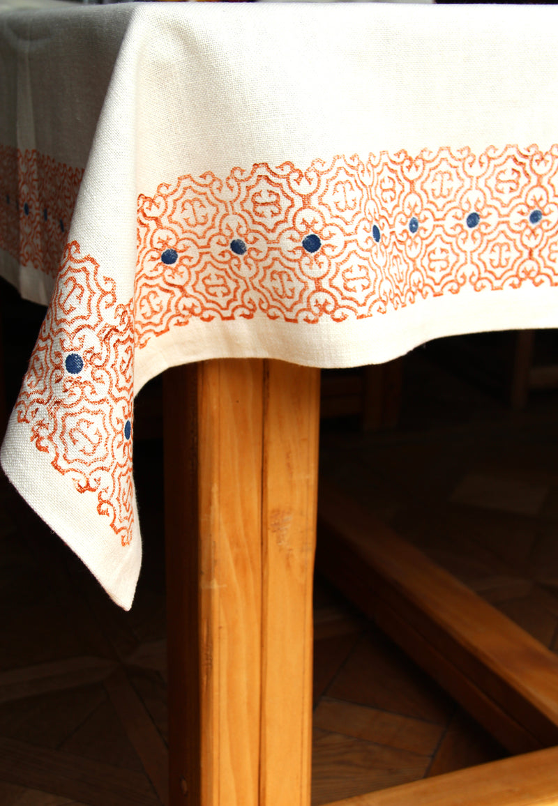 Hand-printed linen tablecloth "orange" – 130/270cm