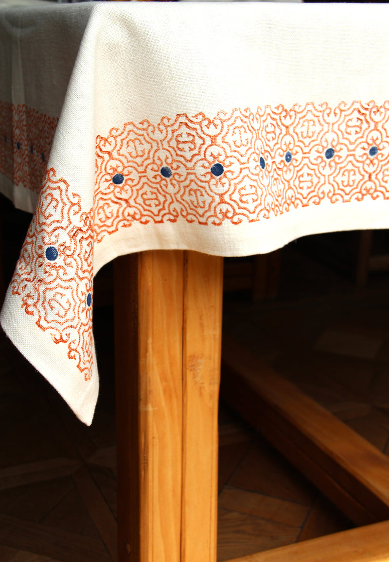 Hand-printed linen tablecloth "orange" – 170/270cm