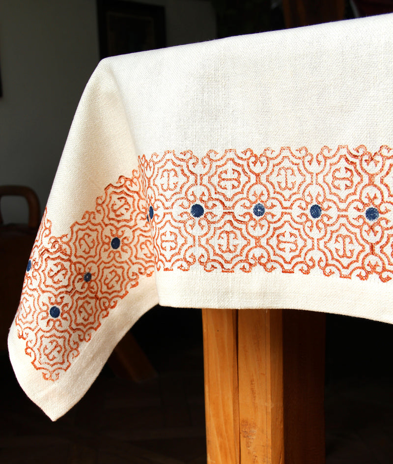 Hand-printed linen tablecloth "orange" – 90/90cm