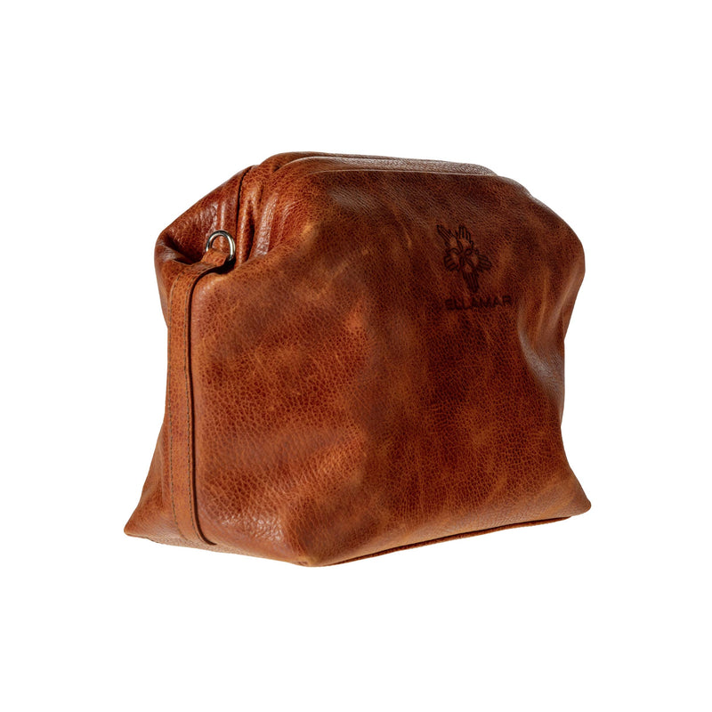 Clutch Umhängetasche Kulturbeutel Cognac Brown – Ellamar