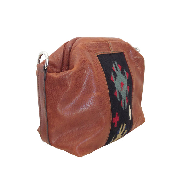 Clutch / Shoulder Bag / Toiletry Bag  - Cognac Brown/Kilim Black